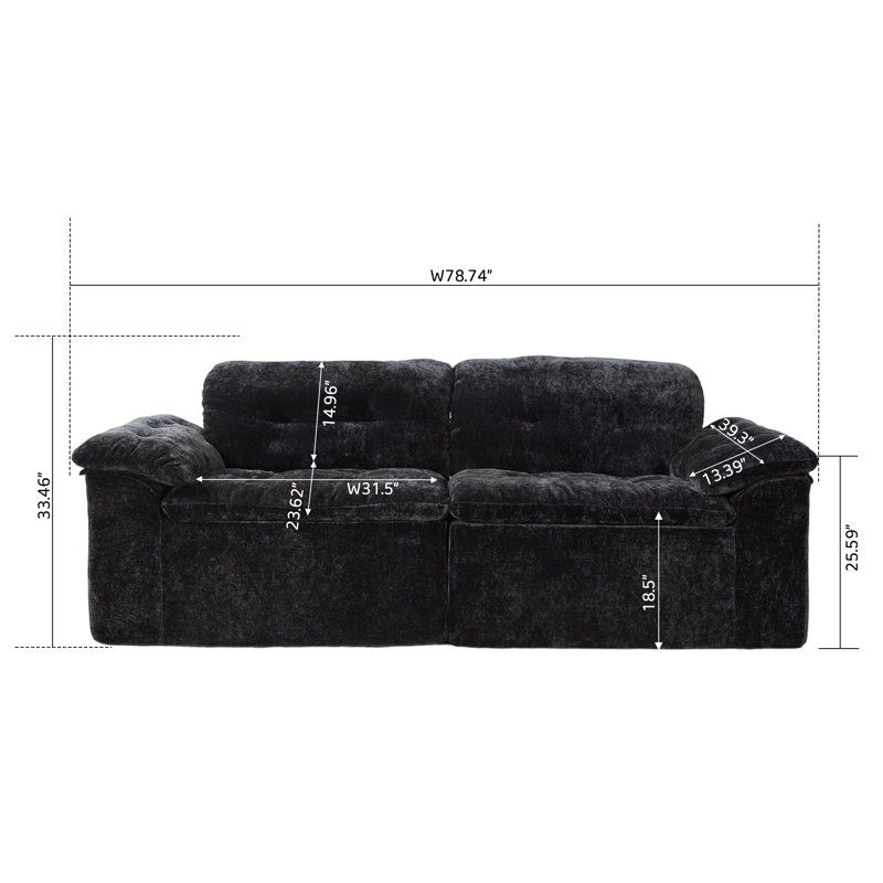 Canapé modulaire convertible en chenille avec repose-pieds Chenille, 2 sièges, Noir