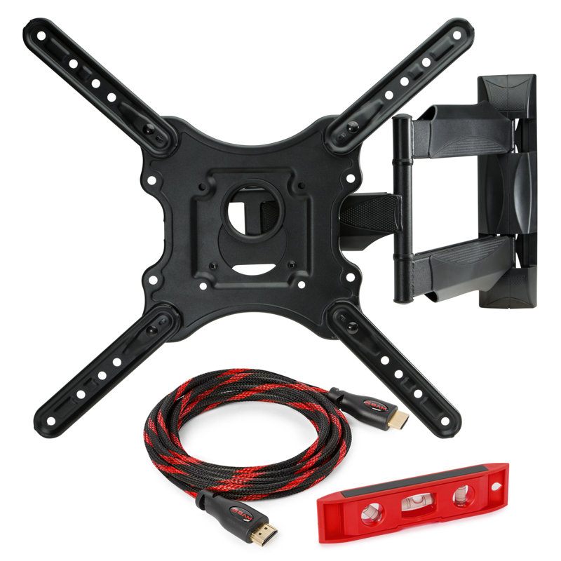 Black Steel Full Motion TV Wall Mount with HDMI Cable