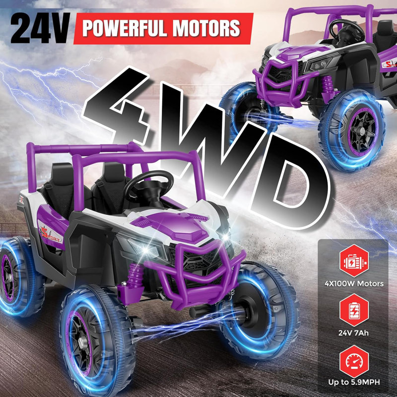 24V Pink 2-Seater Off-Road UTV Ride-On Car with Remote Control