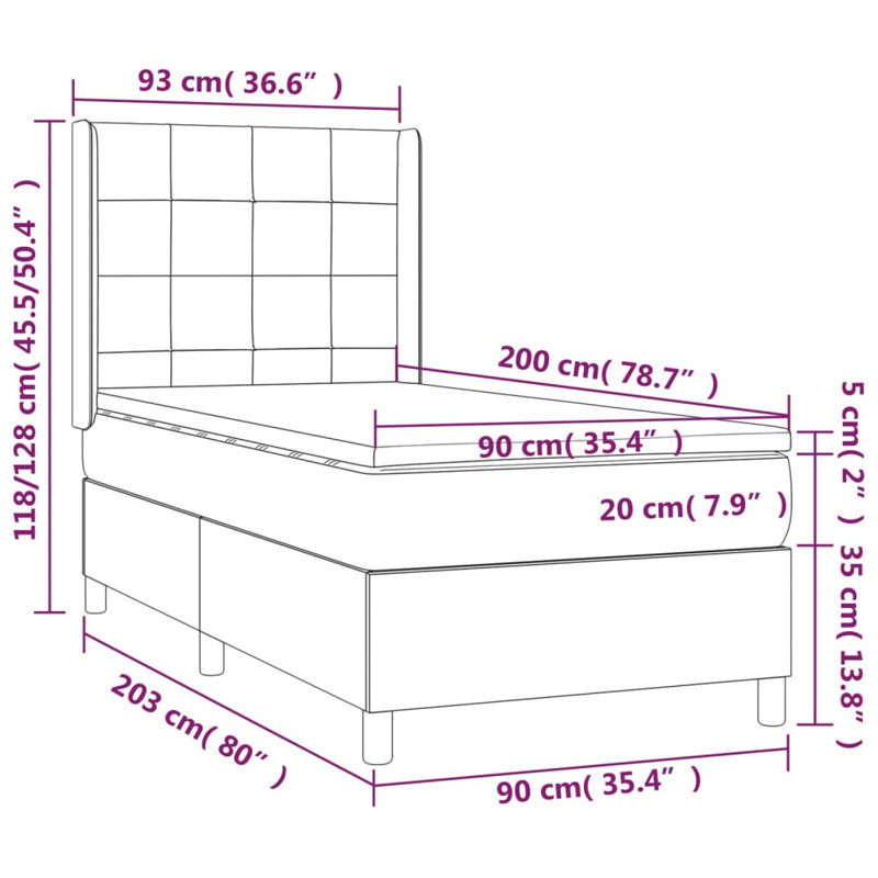 Kobie Bed with Mattress, Black, European Single (90 x 200cm)