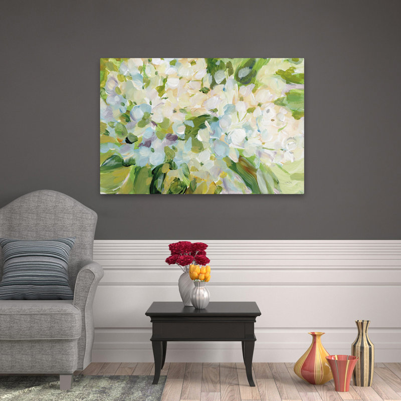 Hydrangea Joy - Flower Hydrangea White Hydrangea Florals Art, 32" H x 48" W