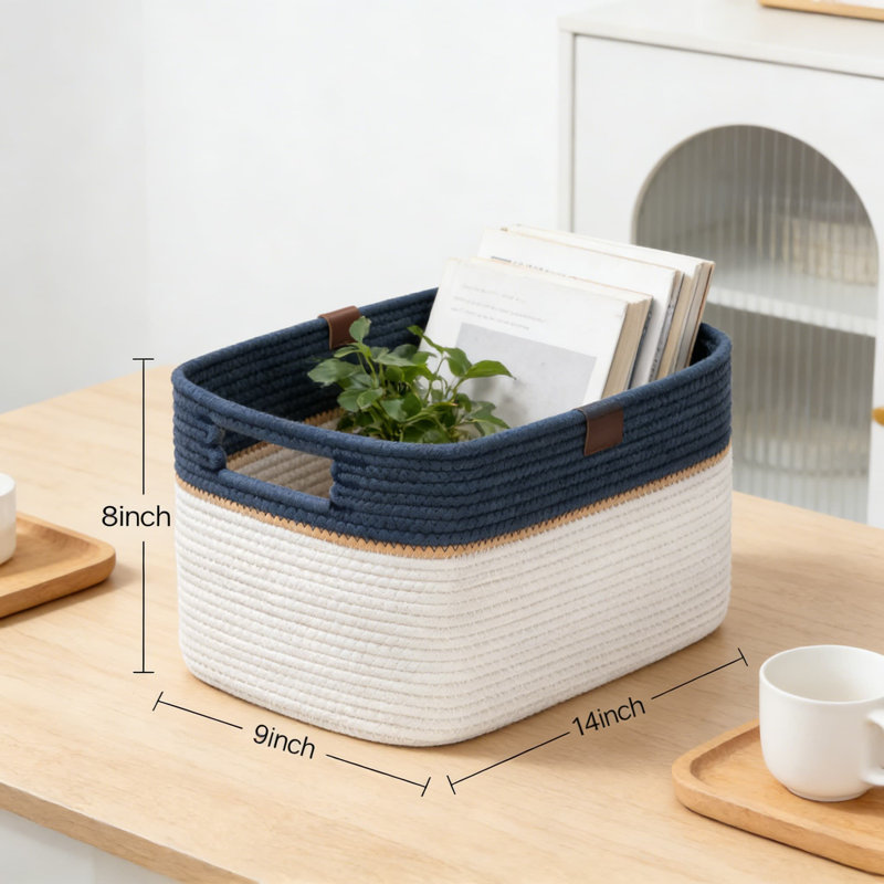Woven Storage Baskets With Handles, 4-Pack Cotton Rope Organizer Bins For Toys, Towels, And Home Organization, Durable And Foldable Rectangular Design