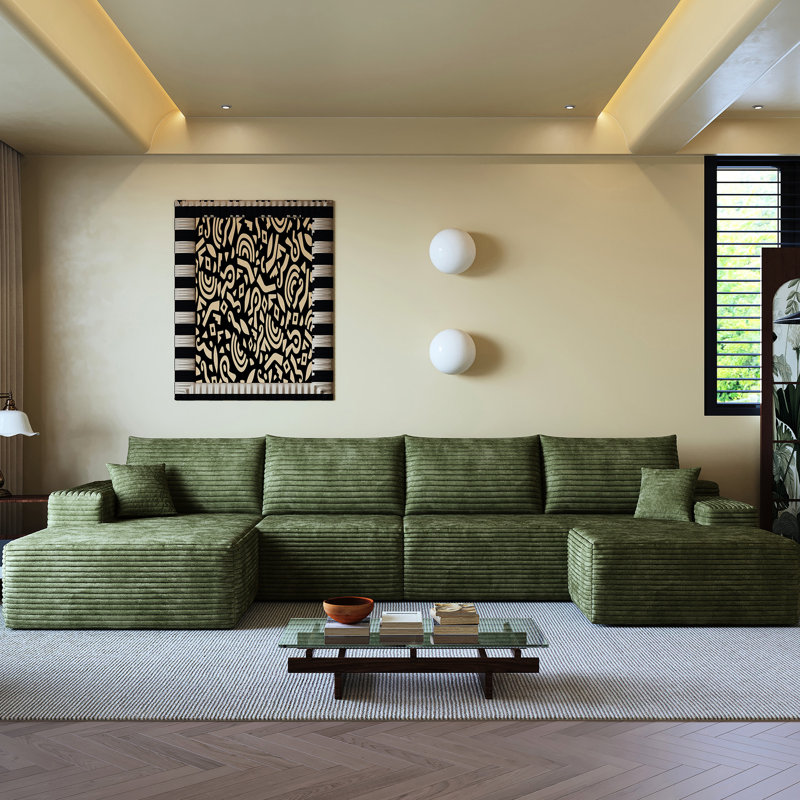 Canapé modulaire en forme de U de 135 po avec 1 canapé de confort contemporain pour le salon, assise profonde, sans assemblage, revêtement en velours côtelé, 5 sièges, rembourrage en mousse, velours côtelé, rembourré
