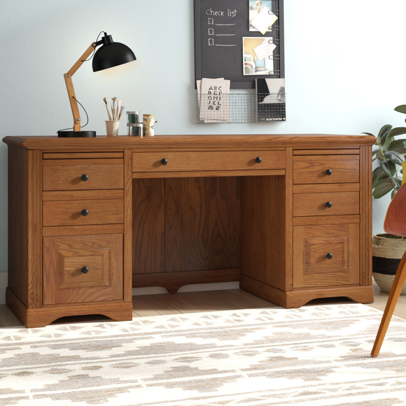 Bureau double caisson en bois massif Rafeef, Rouge sang de bœuf