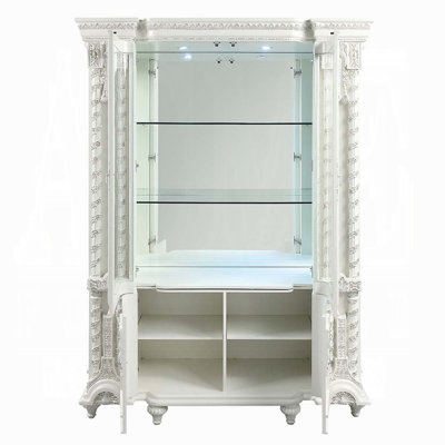 Traditional Antique White Curio Cabinet With Tempered Glass Panels