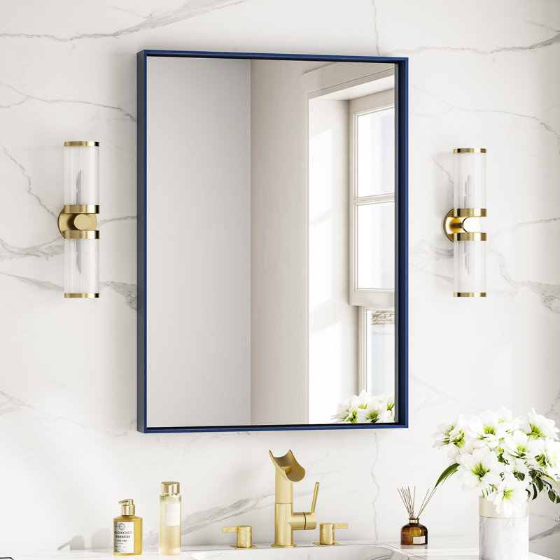 Miroir de vanité encadré / Miroir d'appoint, 30 po x 22 po, Bleu