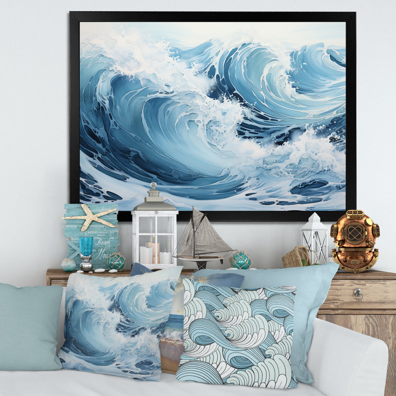 Minimalisme océan tempête sur toile, H 16 po x l 32 po x P 1 po, Cadre simple noir