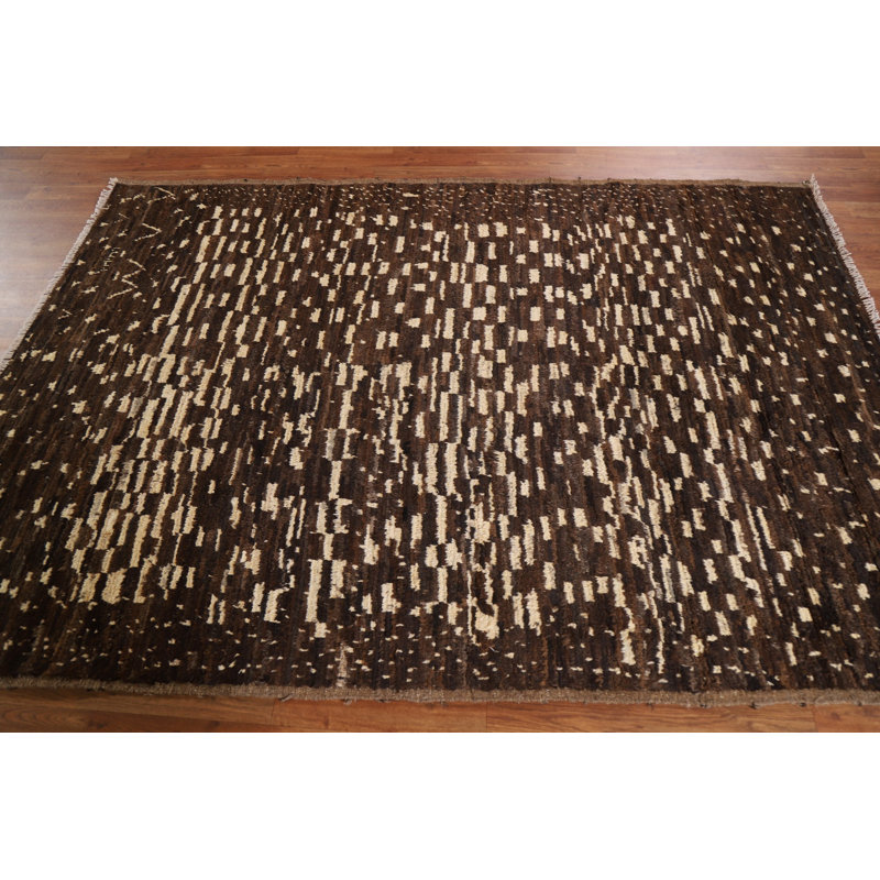 Tapis marocain brun foncé noué à la main 5 x 8