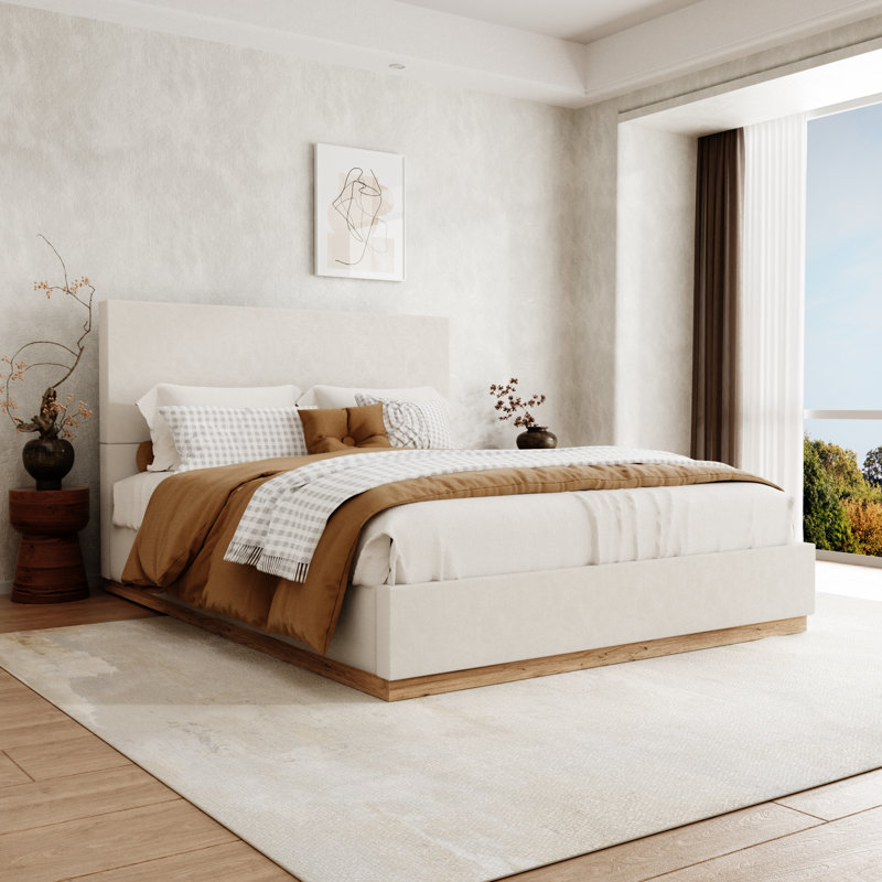 Structure de lit tapissier Haden, Beige, Double