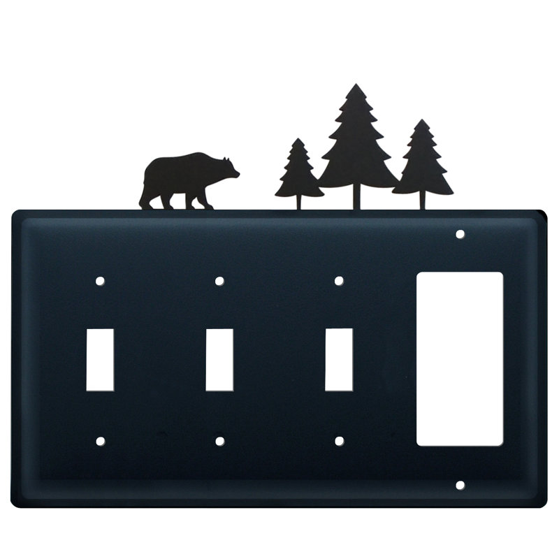 Bear and Pine Trees 4-Gang Toggle Light Switch / Rocker Combination Wall Plate