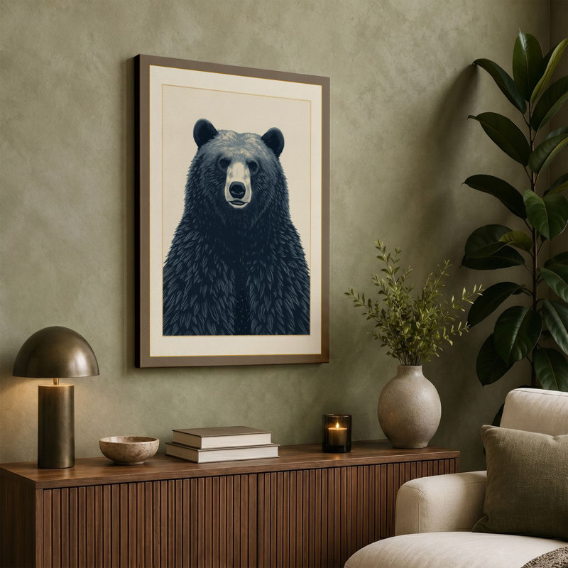 Black Bear Portrait Scandinavian - Wrapped Canvas, 24x16 - 61.0 x 40.6 cm, Terracotta Border