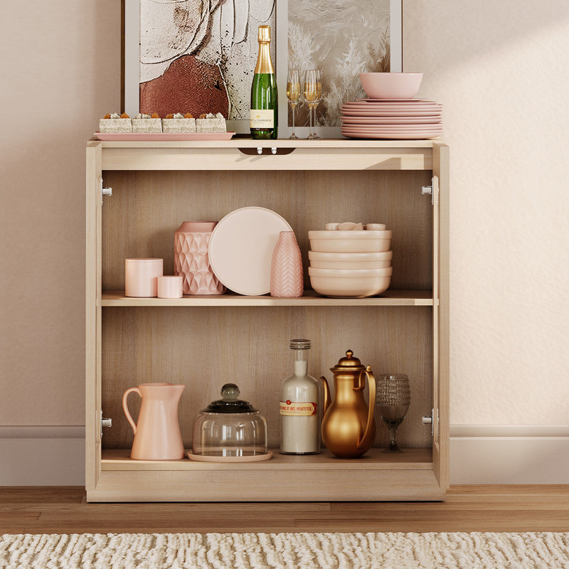 Armoire d'appoint moderne avec 2 portes en verre, commode d'appoint multifonctionnelle avec grand rangement et tablette réglable