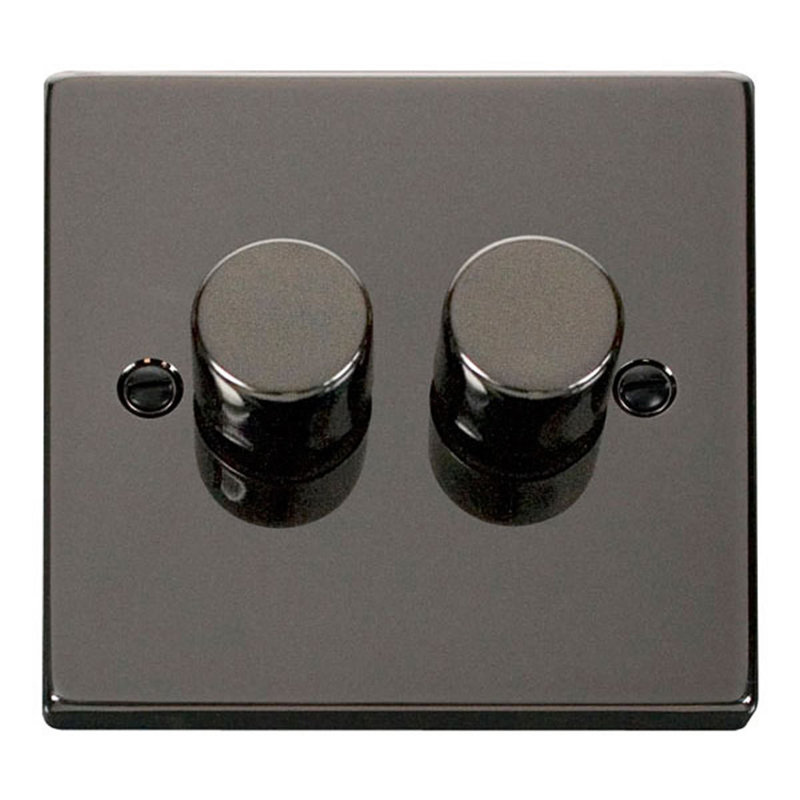 Black Nickel 2 Gang 2 Way LED 100W Trailing Edge Dimmer Light Switch
