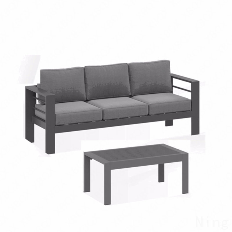 2 Pieces Outdoor Patio Set, All-Weather 75” 3-Seat Metal Patio Sofa Couch With Thick Beige Cushions, Khaki Frame And 43” Coffee Table