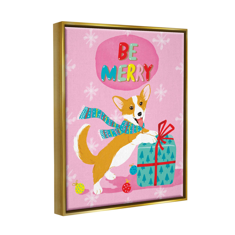 "Be Merry Sourire Puppy Gift" par Be Ni La - cadre flottant, impression sur toile, H 31 po x l 25 po x P 1,7 po