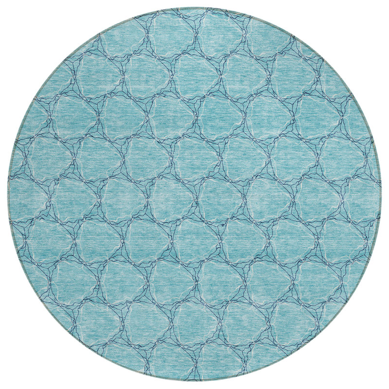 Tapis d'intérieur rond lavable 8 pi bleu sarcelle et bleu marine