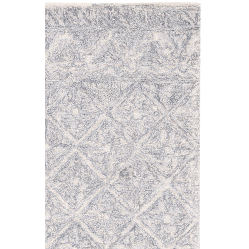 Jamyra Hand Tufted Wool/Cotton Geometric Rug in Ivory/Gray, Square 6'