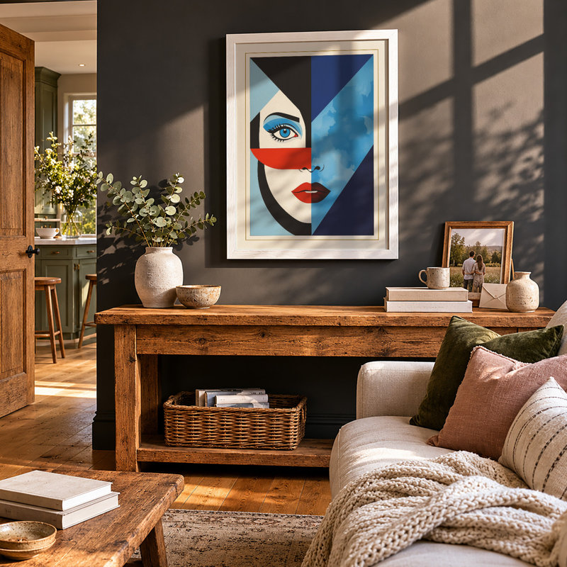 Geometric Portrait Art Deco - Framed Print, A3 - 42.0 x 29.7 cm, White
