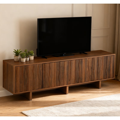 Retro Style Wood Grain Tv Stand With Wavy Door Design For Tvs Up To 75", Rustic Media Console With Ample Storage Space, Sturdy Base Tv Cabinet With Cable Management For Living Room, Bedroom, Walnut