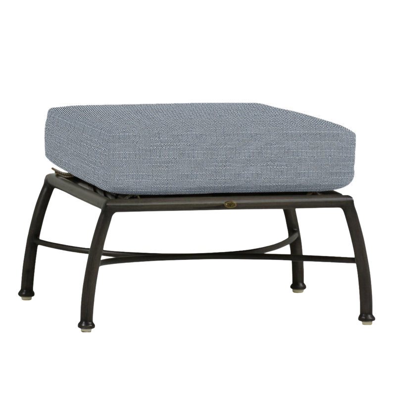 Majorca Outdoor Ottoman with Cushion, Welt, Rollo Chambray
