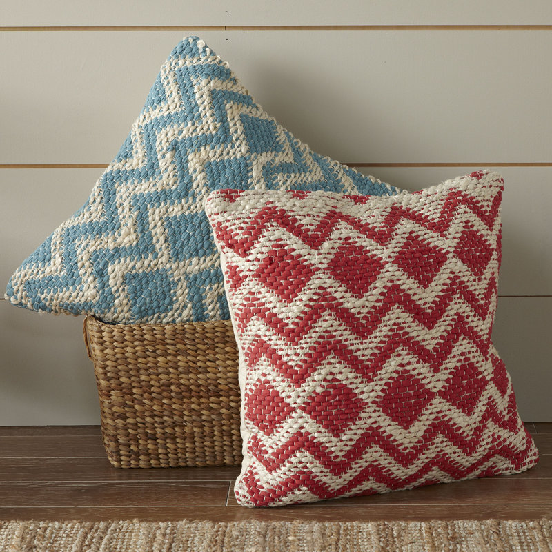 Zwilling Geometric Cotton Throw Pillow, Coral / Grey, No Fill