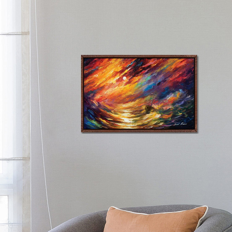 Storm That Never Ends by Leonid Afremov - Painting on Canvas, Classic Brown Wood Framed Canvas, 30.48 cm H x 45.72 cm W