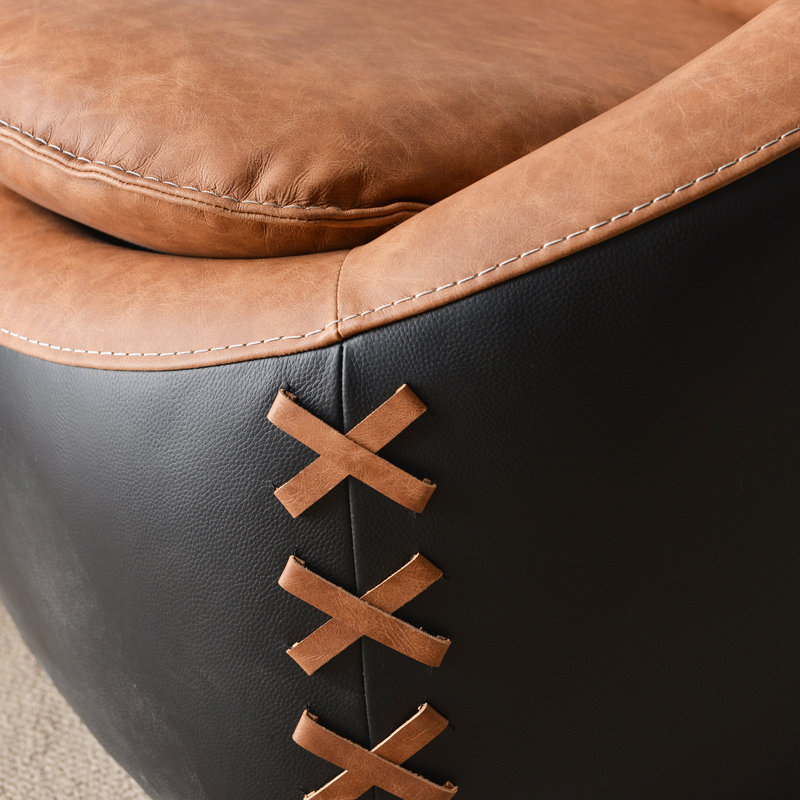 Fauteuil demi-tonneau pivotant en cuir véritable l 32,3 po, Brun