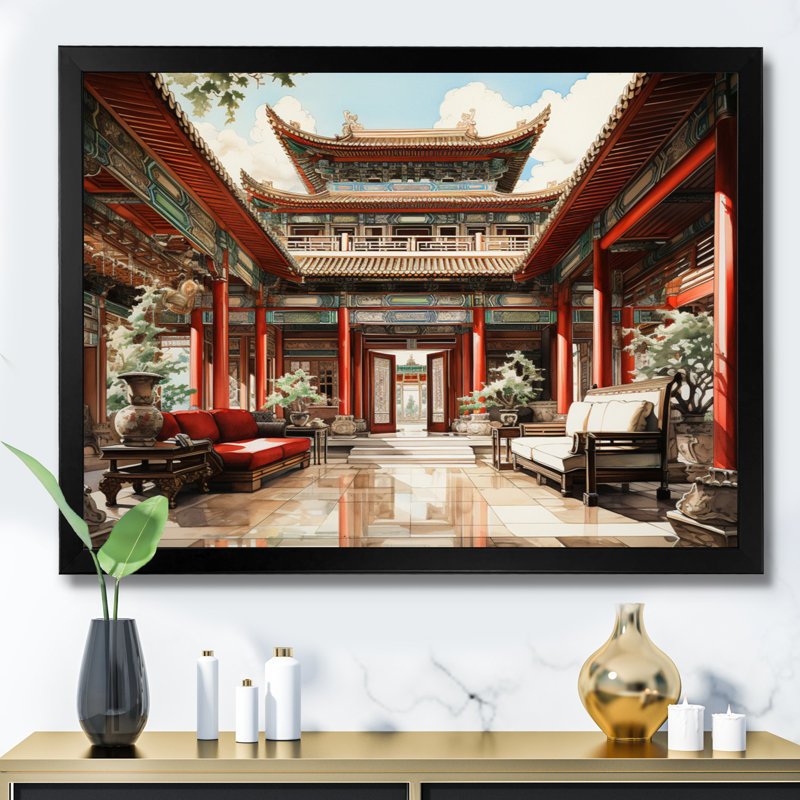 Makinzey China Art Imperial Palace I - reproduction d'art, H 30 po x l 40 po x P 1,5 po, Cadre simple noir