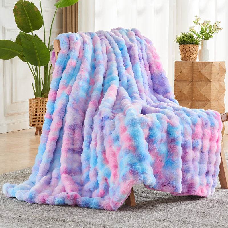 Jeté en fausse fourrure mouillée de luxe arc-en-ciel de luxe pour canapé-lit 700GSM par Newcosplay (mauve, 50 x 60 po), Jeté