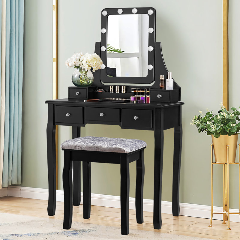 Ensemble coiffeuse et tabouret Aycock, Noir
