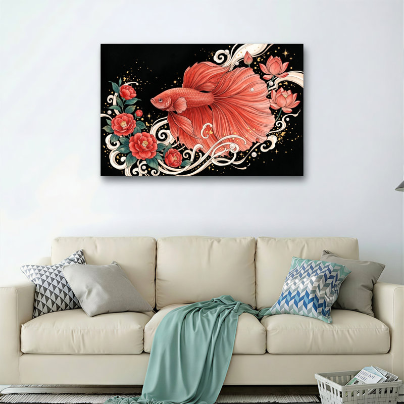 Ensemble de 1 tableau sur toile représentant un poisson rouge, 12"H x 18"W, Wrapped Canvas