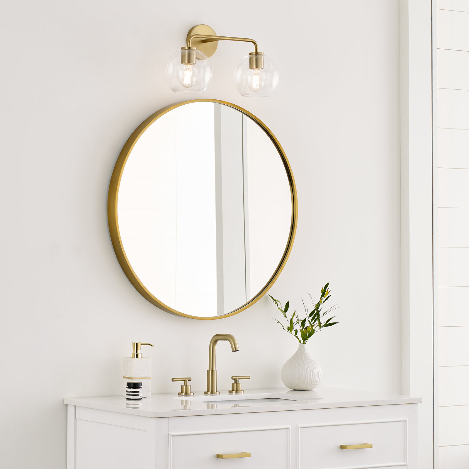 Childerley 2 Light Vanity, Satin Brass, Clear