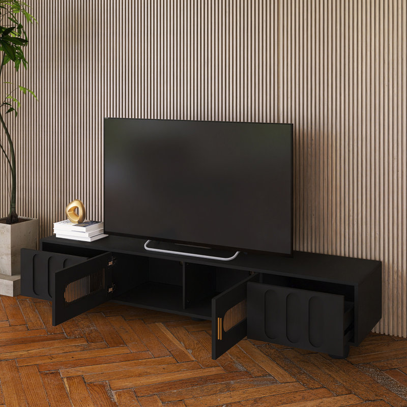 Meuble télé moderne pour téléviseur de 80 po ou moins, Noir, noir, noir, noir