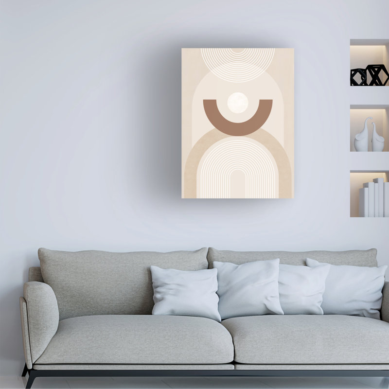 Imprimé bolognique beige Mid-Century n ° 1 sur toile par Elena Ristova, H 24 po x l 18 po x P 2 po