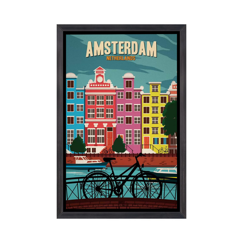 «Amsterdam» par IdeaStorm Studios, impression sur toile tendue, H 26 po x l 18 po x 1,5 po, Toile avec cadre noir patiné