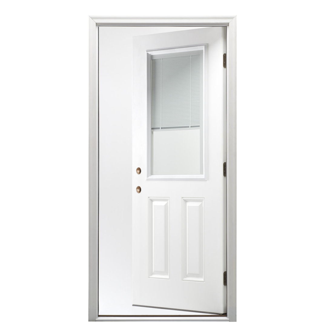 1/2-Lite 2-Panel Internal Blinds Primed Fiberglass Prehung Front Entry Door MMI DOOR Door