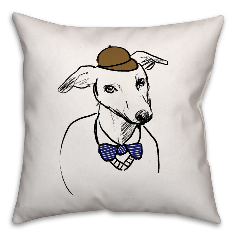 Coussin Grayhound avec chapeau et nœud papillon, coussin décoratif, 20 po x 20 po, Housse de coussin seulement - sans coussin