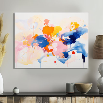 Encre ludique bleue et rose - art mural abstrait, salon