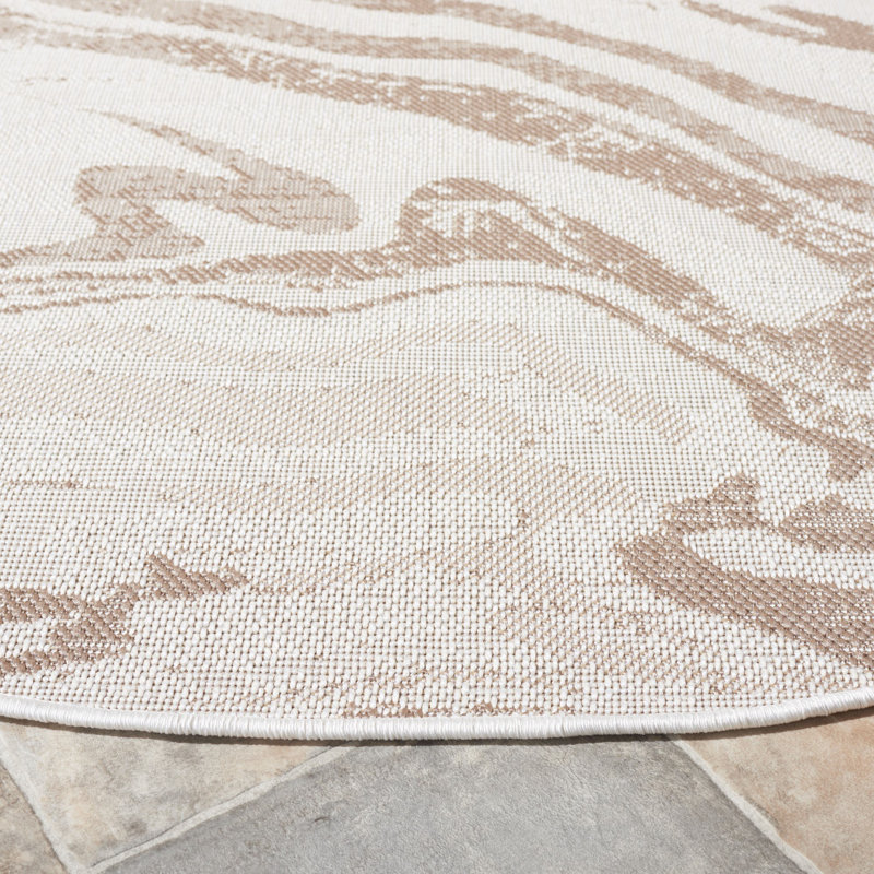 Martha Stewart Indoor Outdoor Performance Machine Washable Abstract Indoor/Outdoor Area Rug, Round 6'7"