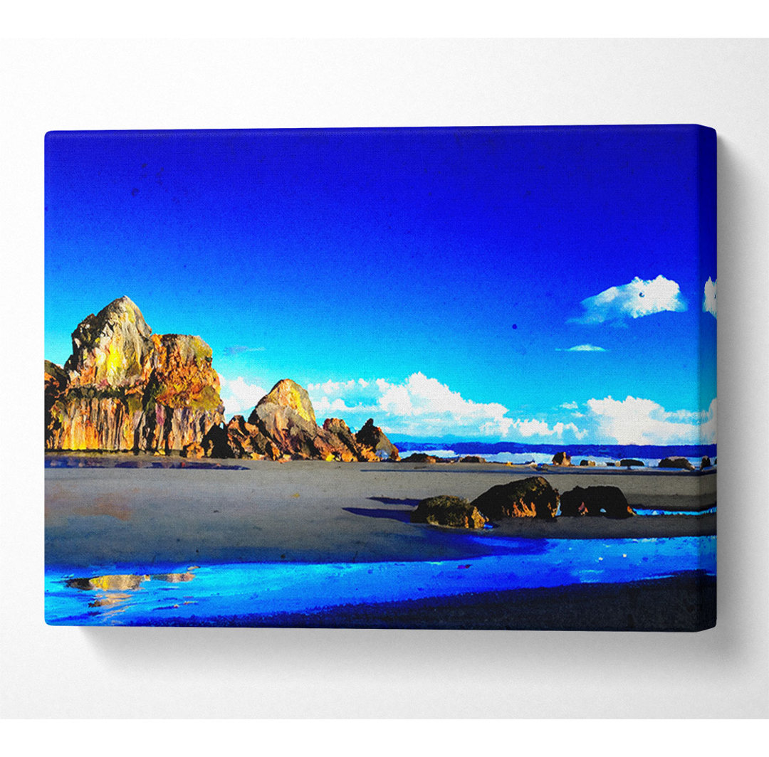 Rocky Blue Beach Leinwand Aquarell