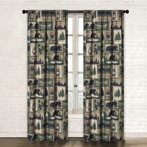 Rustic Modern Farmhouse Cabin Lodge Window Treatment Grommet Curtain Set  with Patchwork of Western Wildlife Grizzly Bears â€“ Curtain Set (Alpine