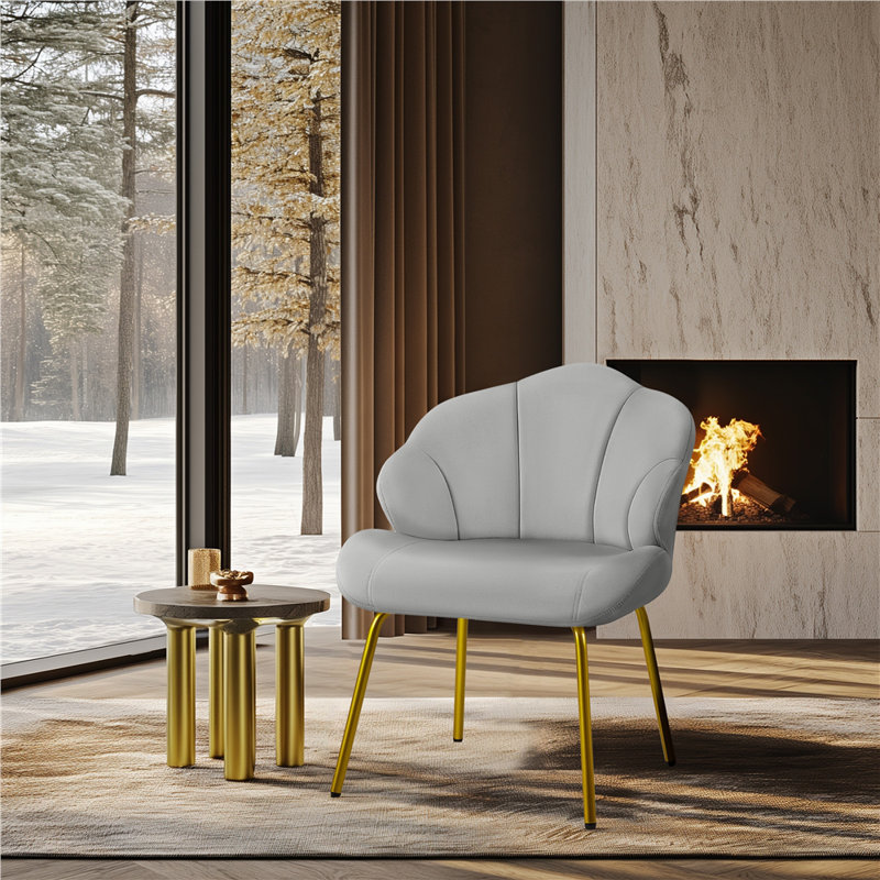 Aaliyiah Contemporary and Classic Velvet Accent Chair Backrest Tub Chair, Light Grey