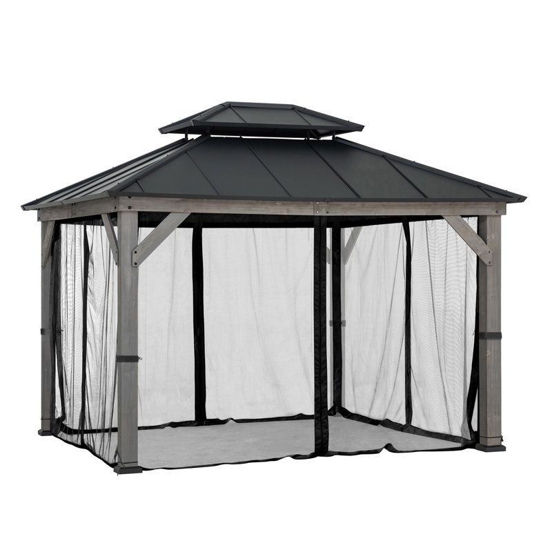 Panneaux de moustiquaires de remplacement Sunjoy, murs de moustiquaire imperméables à 4 panneaux pour abri de jardin, patio et cour de 10 pi x 12 pi