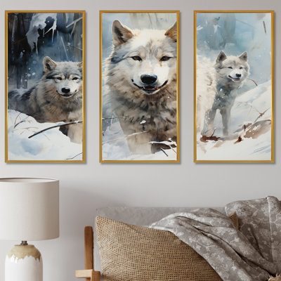 Neige loups en hiver III - loup, art mural