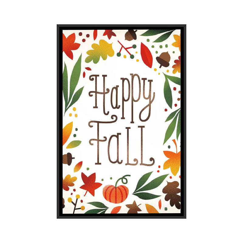 « harvest time series : happy automne », art textuel sur toile, H 26 po x l 18 po x P 1,5 po, Toile avec cadre noir