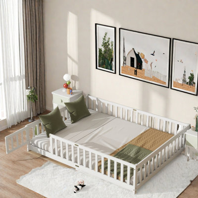 Wood Floor Bed With Safety Guardrails