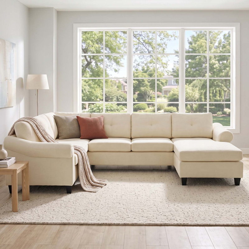 Grand canapé modulaire en U en chenille de 106,3 po pour canapé modulaire en U de salon, Chenille beige