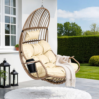  Hanging Swing Single Egg Pod Chair Max. Load 150 Kg With Cushions & Cup Holder