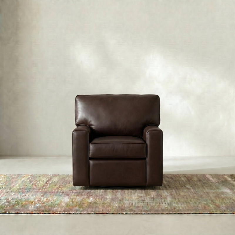 Fauteuil pivotant en cuir Yosef, Cuir véritable Steamboat bois flotté