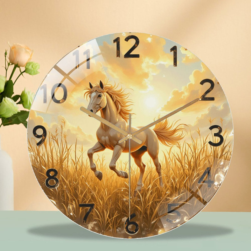 Horloge murale cheval de course pour décoration murale - Horloge murale moderne en verre 12 po
